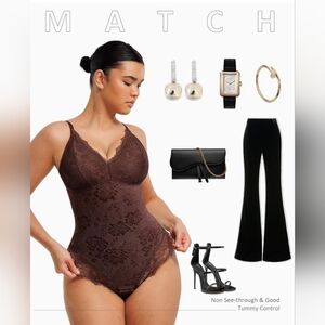 Women's Shapewear Lace Tummy Control V Neck Sleeveless Bodysuit